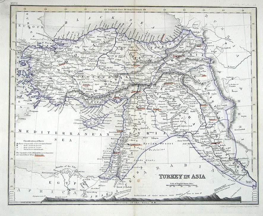 map of cyprus and turkey. A steel engraved map of Turkey