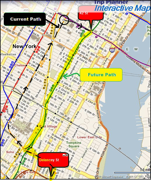 Image of Map with Current Travel vs Future Travel Route